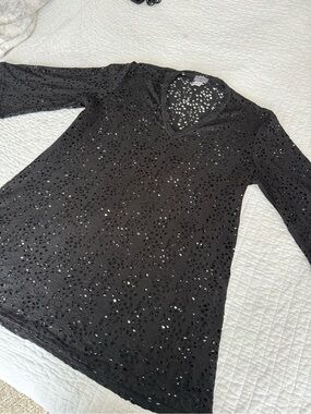 Black Eyelet V-Neck Long Sleeve Cover up
